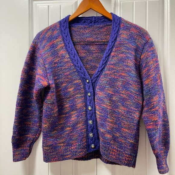 Vintage Twilight Hand Knit Cardigan Multicolour Purple - Picture 2 of 9